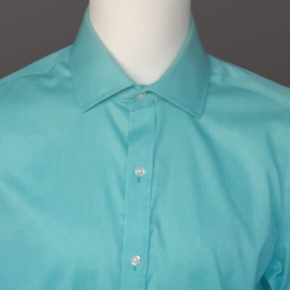 RW & CO SZ M Fitted 100% Cotton Teal Green Men's Dress Shirt - Picture 3 of 14